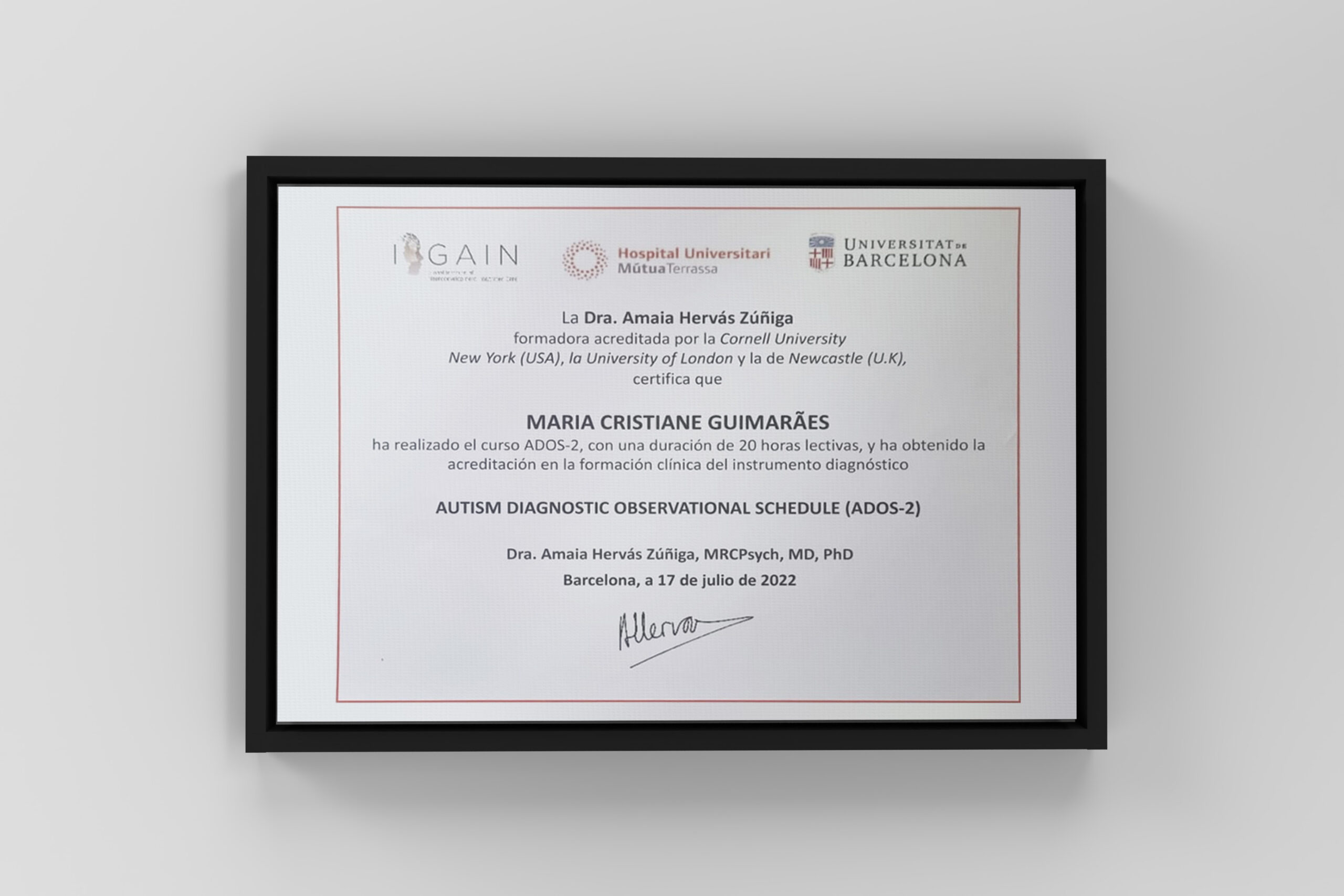 Certificado internacional de capacitação ADOS-2